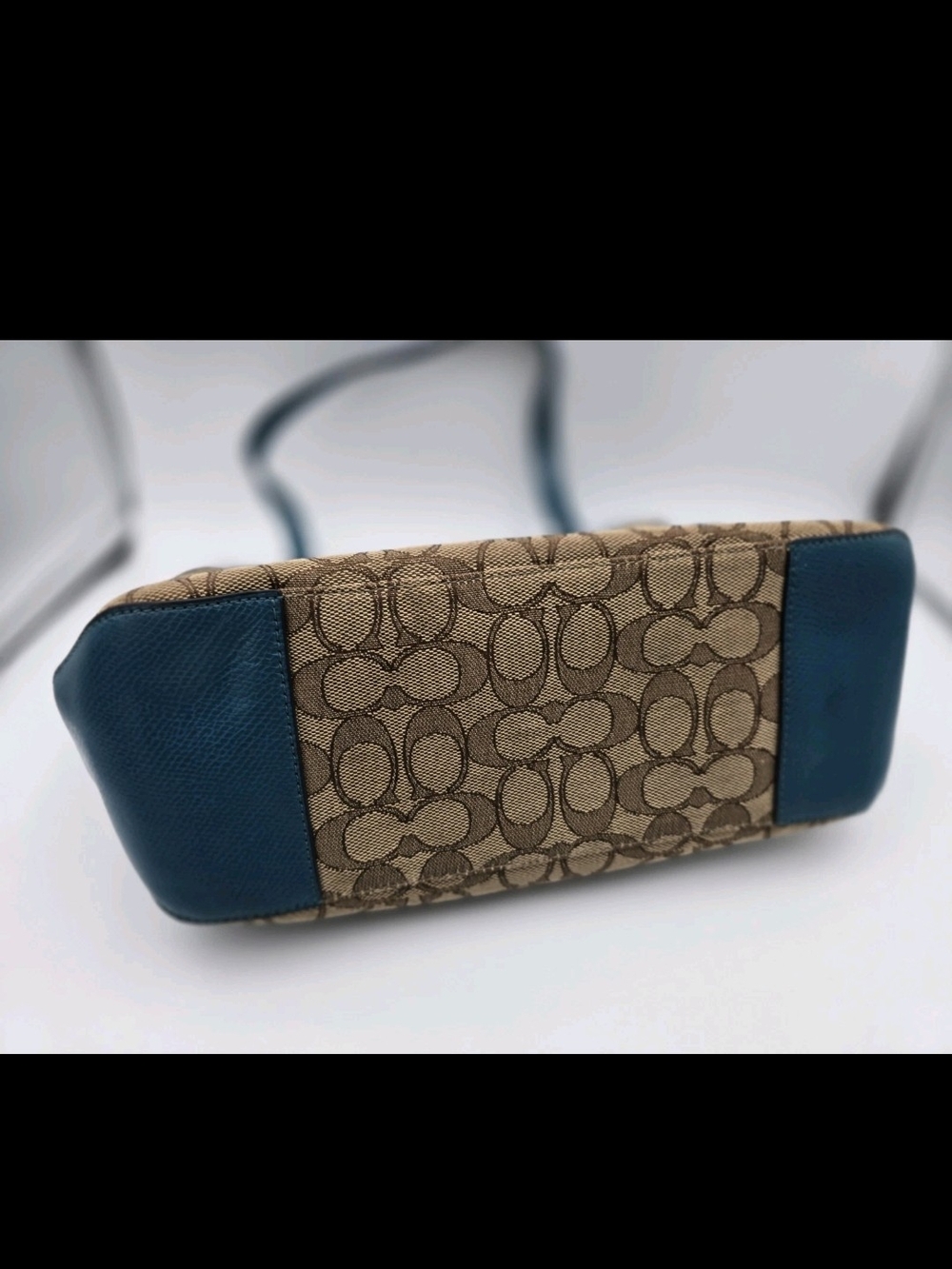 Coach Brown Signature Tote with Blue Trim - Picture 8 of 11